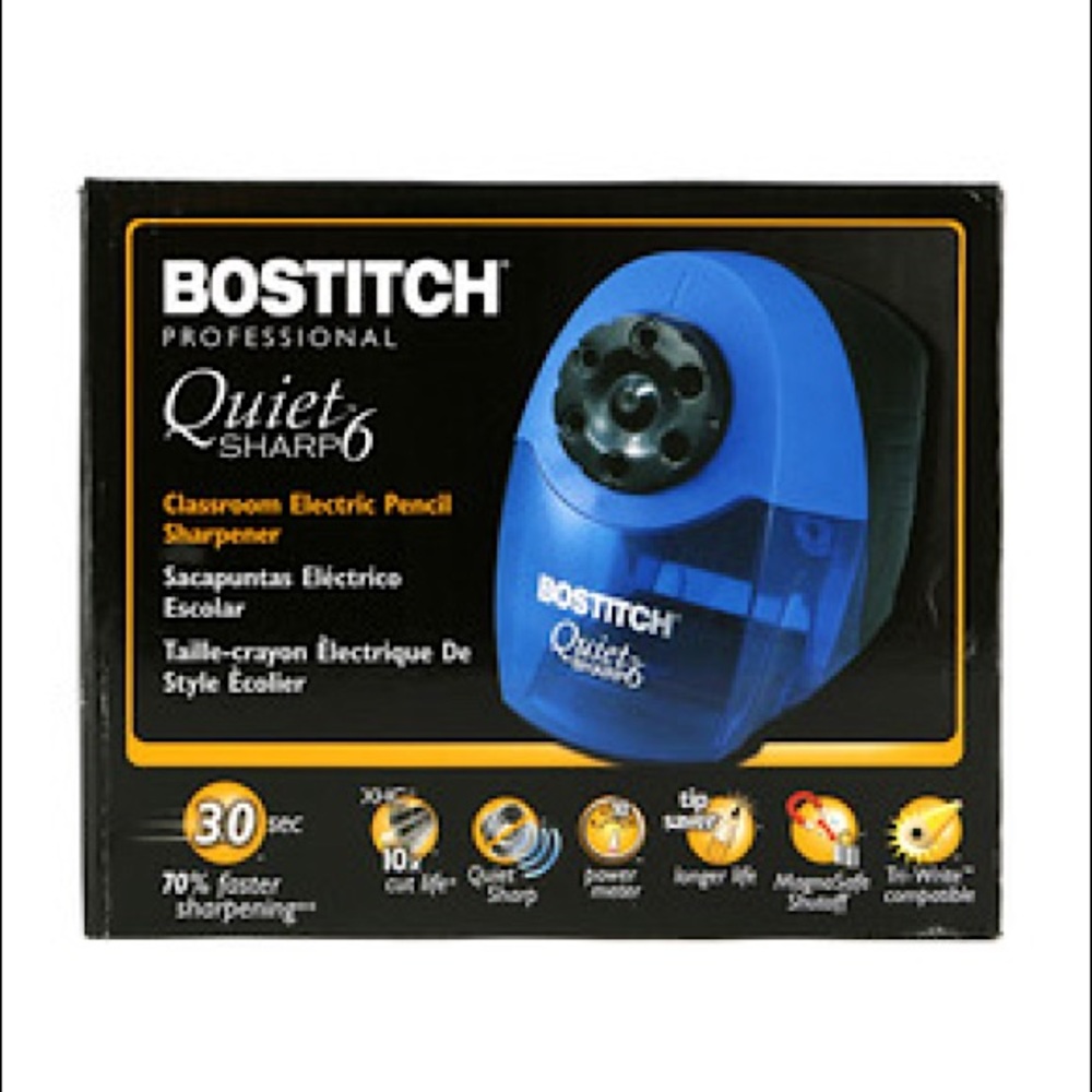 BOSTITCH QuietSharp 6 Classroom Electric Pencil Sharpener in Blue - NIB